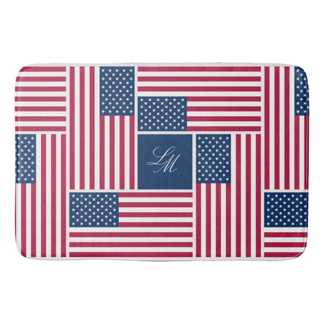 Monogram Patriotic American Flag Americana Bath Mat (Front)