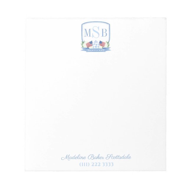 Monogram Patriotic Red White And Blue Lady's Notepad (Front)