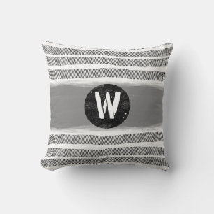 monogram pattern black white and grey boho  throw pillow
