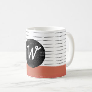 monogram pattern black white orange modern coffee mug