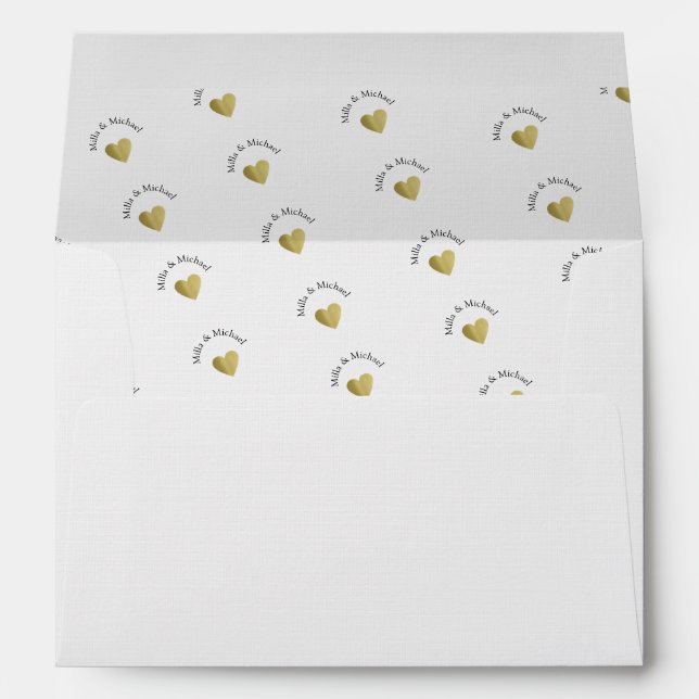 monogram pattern & golden love hearts, white envelope (Back (Bottom))