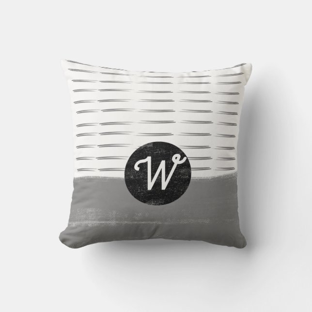 monogram pattern  grey and white minimalist design throw pillow (Front)