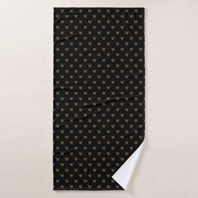 Monogram Pattern Initial Gold Black Bath Towel (Bath Towel)