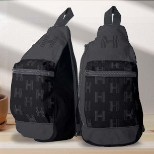 Monogram Pattern, Modern Monogrammed Black Sling Bag
