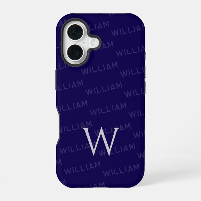 Monogram pattern simple typography iPhone 16 case (Back)