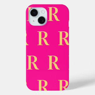 Monogram Pattern Stylish Hot Pink iPhone 15 Case