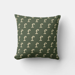 Monogram Pattern Typewriter Typography in Green  Throw Pillow