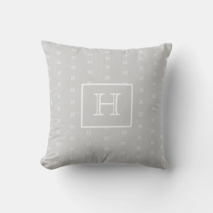 Monogram pattern white script grey chic outdoor pillow