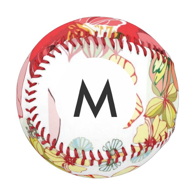 Monogram Pattern with red flowers Baseball (Front Left)
