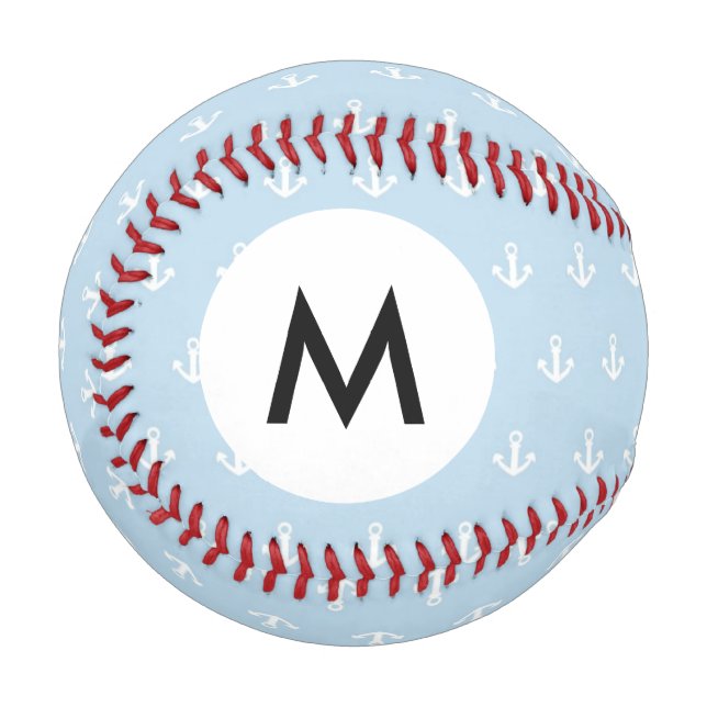 Monogram Pattern with white anchors on blue Baseball (Front Left)