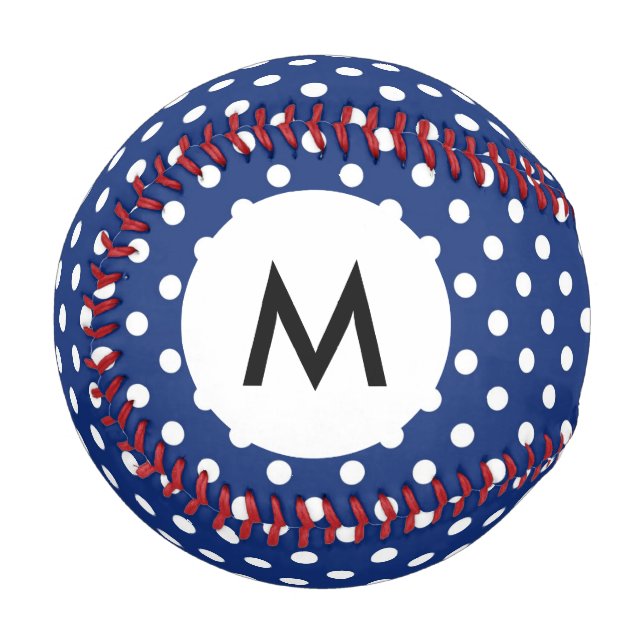 Monogram Pattern with white polka dots Baseball (Front Left)