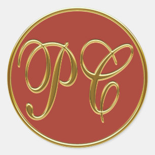 Monogram PC in 3D gold 2 Classic Round Sticker