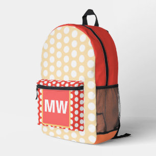 Monogram Peach Fruit White Polka Dots  Printed Backpack