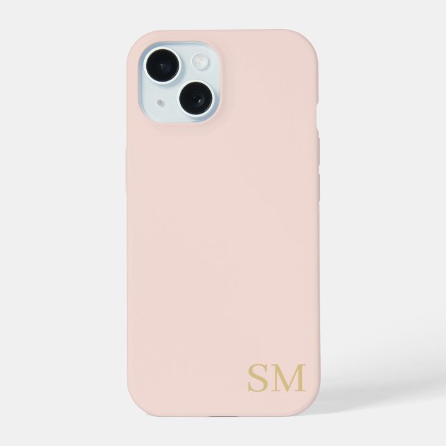 Monogram Peach Gold Minimalist Initials iPhone 15 Case (Back)