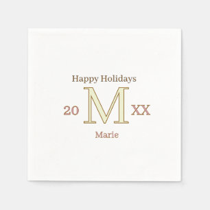 MONOGRAM PEACH GRAY NAME YEAR GOLDEN HOLIDAYS 20XX NAPKIN