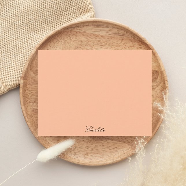 Monogram Peach Minimalist Modern Script Custom Card (Pink Mongram Script Modern Note Card)
