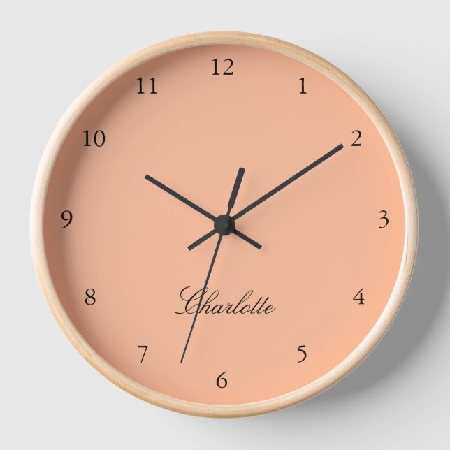 Monogram Peach Modern Minimalist Clock (Front)