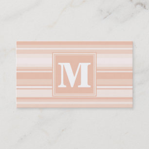 Monogram peach stripes business card