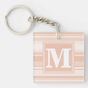 Monogram peach stripes keychain