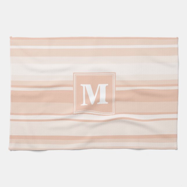 Monogram peach stripes kitchen towel (Horizontal)
