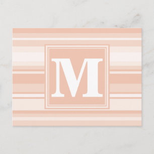 Monogram peach stripes postcard