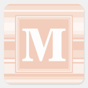Monogram peach stripes square sticker