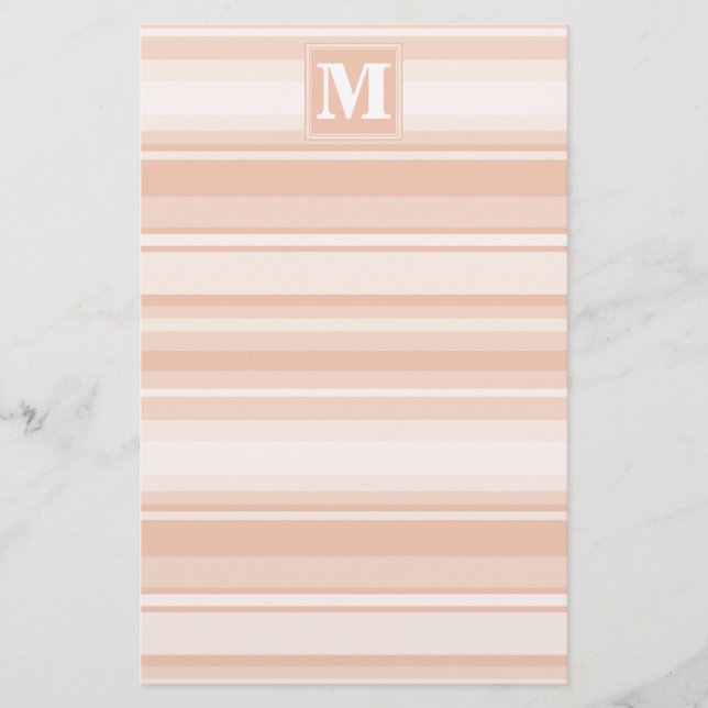 Monogram peach stripes stationery (Front)