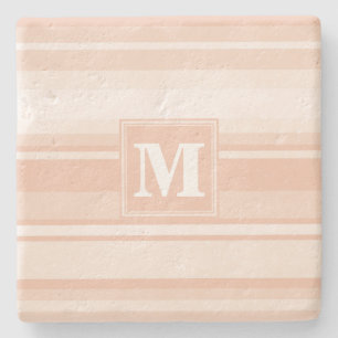 Monogram peach stripes stone coaster