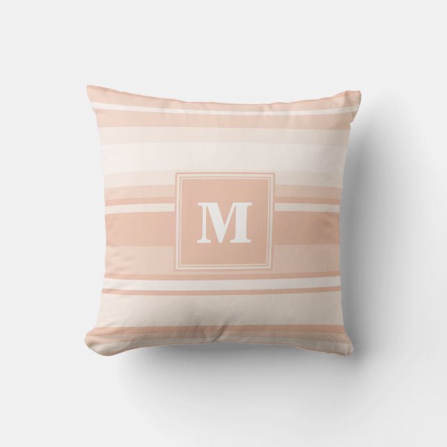 Monogram peach stripes throw pillow (Front)