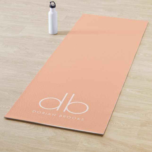 Monogram Peach Stylish Modern Minimalist Yoga Yoga Mat (In Situ)