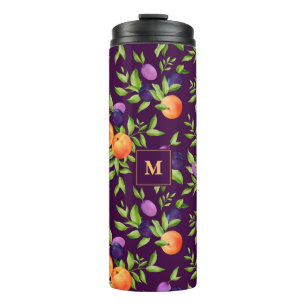 Monogram Peaches Plums Purple Cute Fruit Botanical Thermal Tumbler