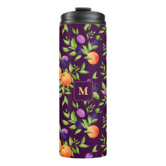 Monogram Peaches Plums Purple Cute Fruit Botanical Thermal Tumbler