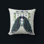 Monogram PEACOCK HEART Wedding Anniversary Custom Throw Pillow<br><div class="desc">Attractive Peacock themed Christmas item is vivid bluey green with feathers. You can edit the template fields using the customize or personalize tab.</div>