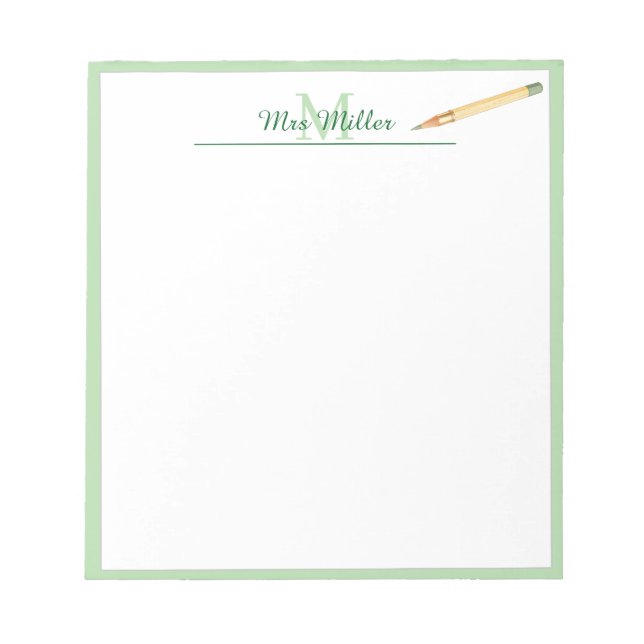Monogram Pencil Personalized Teacher Notepad (Front)