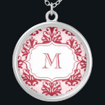 Monogram Pendant Initials Necklace Red Damask<br><div class="desc">Monogram Pendant Initials Necklace Red Damask. Personalized Christmas Image Pendant Modern Cute Necklace with Red damask pattern and elegant label.
Personalize,  customize this pendant with your own text,  monogram,  initials,  date to create a unique Christmas gift for your family and friends! Just change the text to yours!:)</div>