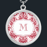 Monogram Pendant Initials Necklace Red Damask<br><div class="desc">Monogram Pendant Initials Necklace Red Damask. Personalized Christmas Image Pendant Modern Cute Necklace with Red damask pattern and elegant label.
Personalize,  customize this pendant with your own text,  monogram,  initials,  date to create a unique Christmas gift for your family and friends! Just change the text to yours!:)</div>
