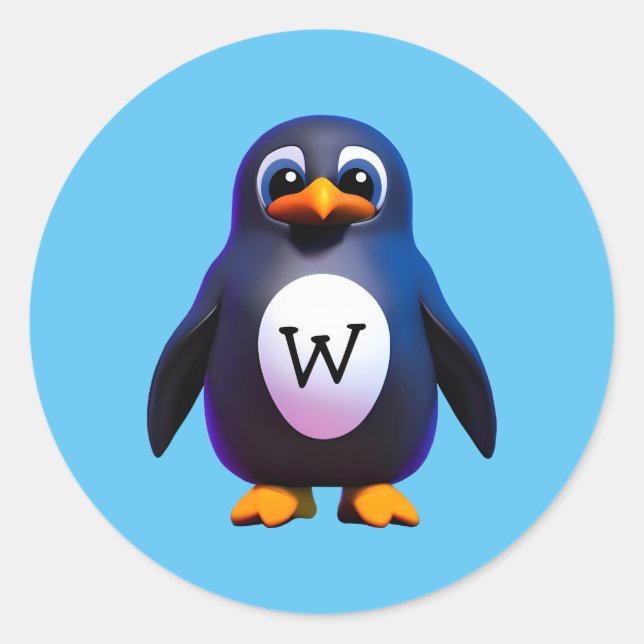 Monogram Penguin Classic Round Sticker (Front)