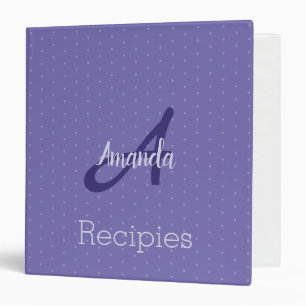 Monogram Periwinkle Dots Recipies 3 Ring Binder