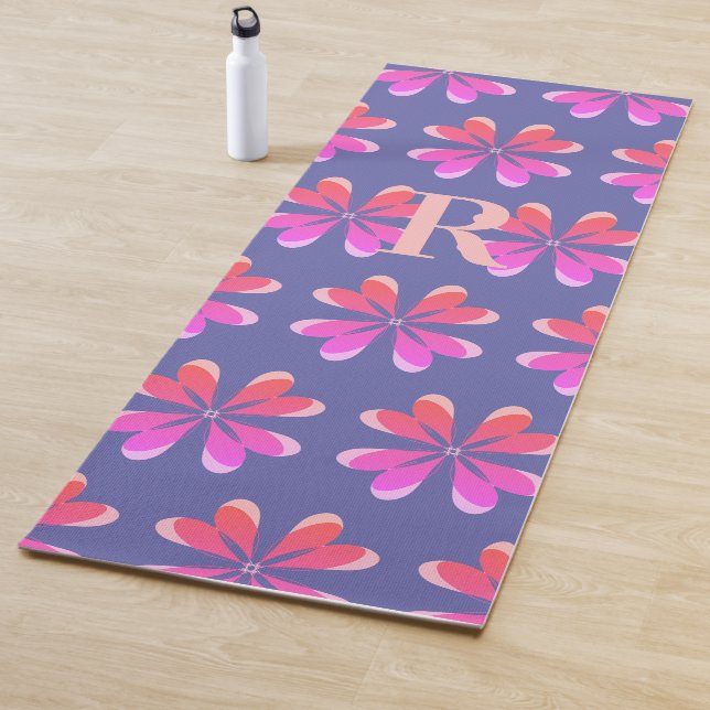 Monogram Periwinkle Retro Flower Pattern Yoga Mat (In Situ)