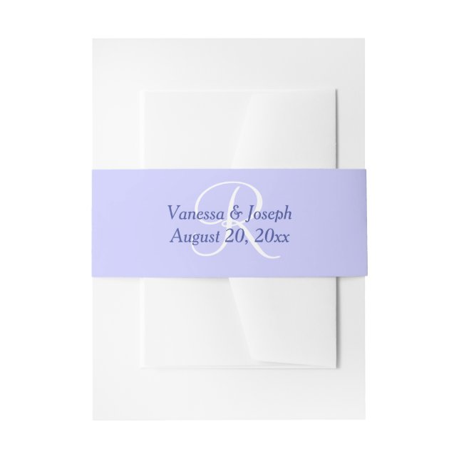 Monogram Periwinkle Wedding Invitation Belly Band (Front Example)