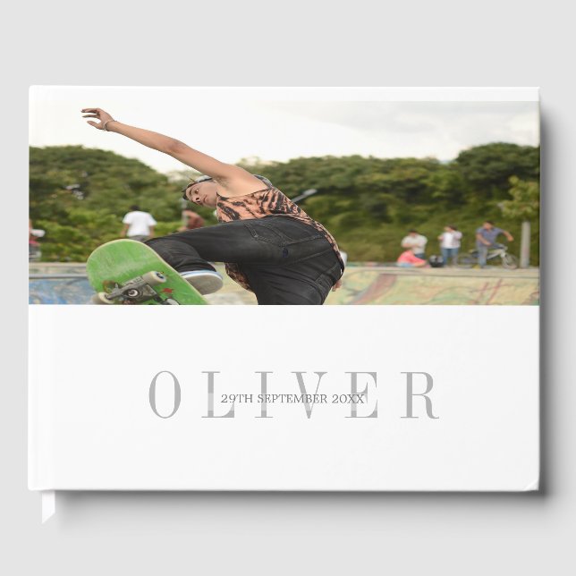 Monogram Personal PhotoModern  Bar Mitzvah Guest Book (Front)