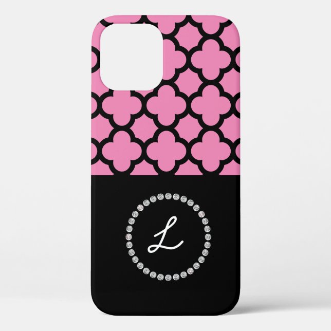 Monogram Personalised Monogram Pink Black Diamante Case-Mate iPhone Case (Back)