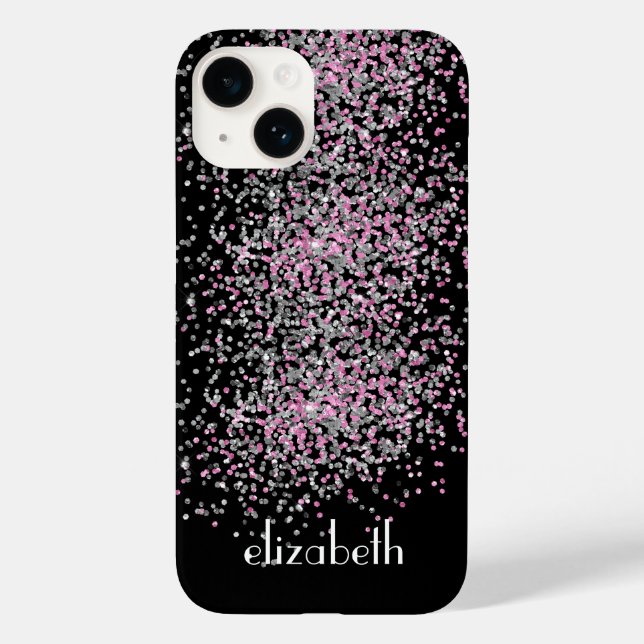 Monogram Personalize Black Pink Silver Glitter  Case-Mate iPhone Case (Back)
