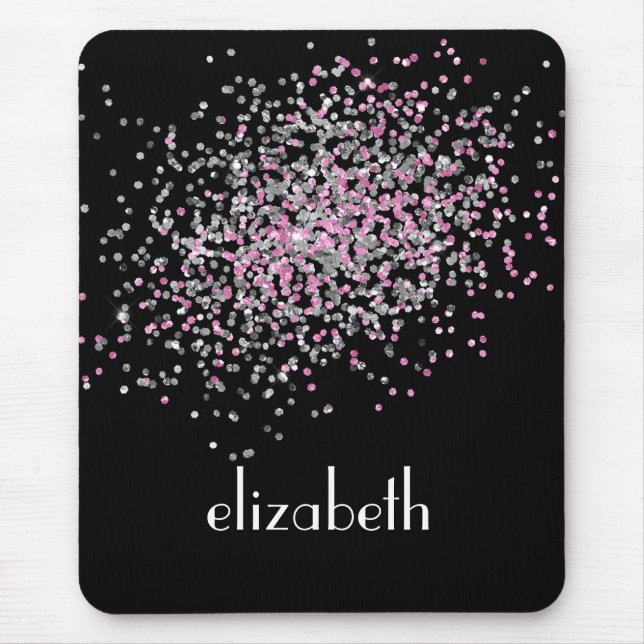 Monogram Personalize Black Pink Silver Glitter  Mouse Pad (Front)