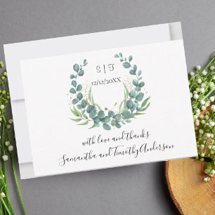Monogram Personalize Eucalyptus Script Wedding Thank You Card