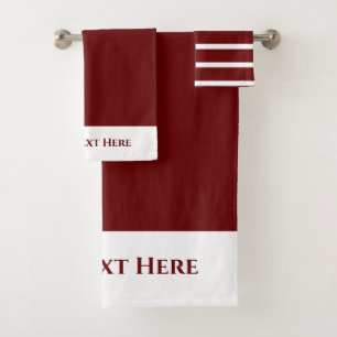 Monogram Personalize Maroon Burgundy White Stripe Bath Towel Set