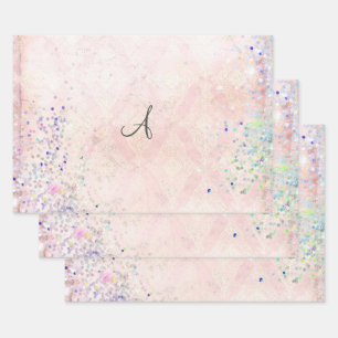 Monogram Personalize Pink Glitter Elegant Trendy Wrapping Paper Sheet