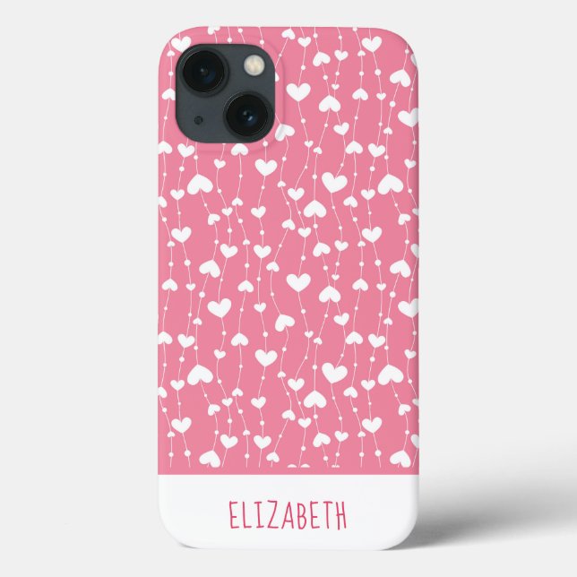 Monogram Personalize Pink White Hearts Girly Case-Mate iPhone Case (Back)
