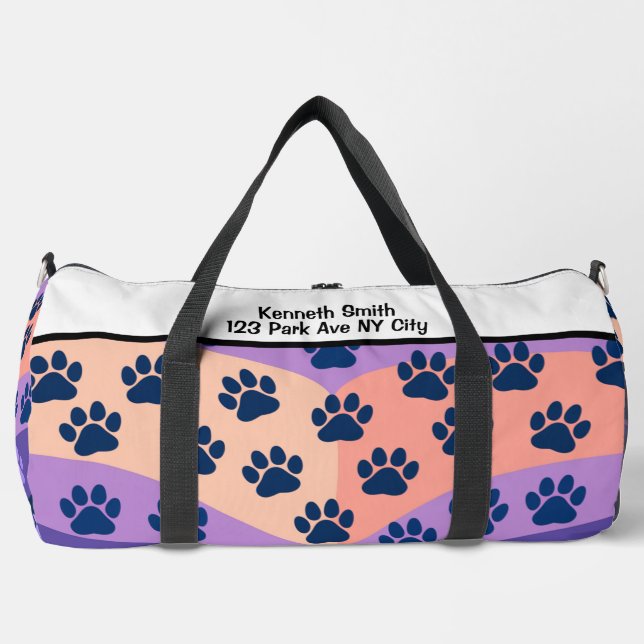 Monogram Personalize Wavy Paw Print Pet Travel  Duffle Bag (Front)