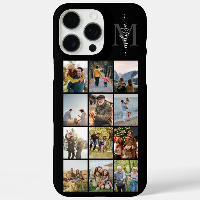 Monogram Personalized 12 Photo Collage Case-Mate iPhone Case (Back)